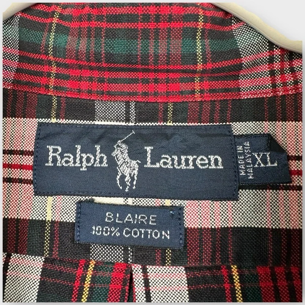 VTG Polo Ralph Lauren Shirt XXL Tartan Plaid Long Sleeve Blaire Oxford‎ Pocket